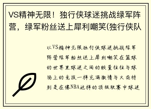 VS精神无限！独行侠球迷挑战绿军阵营，绿军粉丝送上犀利嘲笑(独行侠队的比赛)